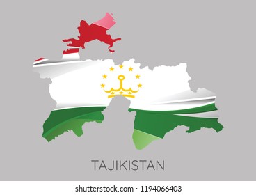 Map Of Tajikistan With Flag As Texture Isolated On Grey Background. Vector Illustration