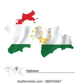 Map of Tajikistan with flag - vector illustration
