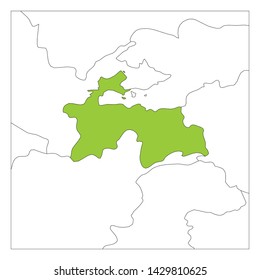 Map of Tajikistan green highlighted with neighbor countries.