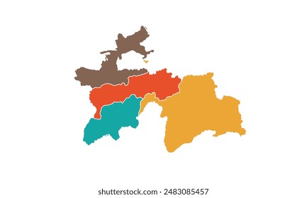 Map of Tajikistan isolated modern colorful style. for website layouts, background, education, precise, customizable, Travel worldwide, map silhouette backdrop, earth geography, political, reports. 