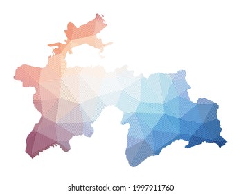 Mapa de Tayikistán. Baja ilustración policial del país. Diseño geométrico con rayas. Tecnología, Internet, concepto de red. Ilustración vectorial.