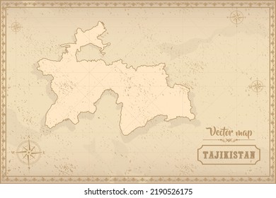 Map of Tajikistan in the old style, brown graphics in retro fantasy style