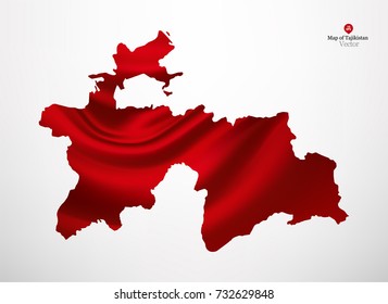 Map of Tajikistan with red fabric draping background in vector.
