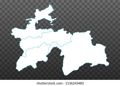 Map of Tajikistan. Vector illustration on transparent background. Items are placed on separate layers and editable. Vector illustration eps 10.