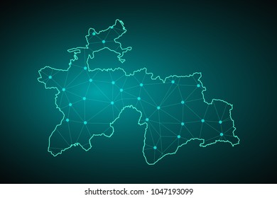 Map of Tajikistan. Wire frame 3D mesh polygonal network line, design sphere, dot and structure. communications map of Tajikistan. Vector Illustration EPS10.