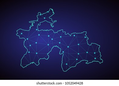 Map of Tajikistan. Wire frame 3D mesh polygonal network line, design sphere, dot and structure. communications map of Tajikistan. Vector Illustration EPS10.