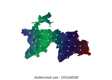 Map of Tajikistan. Wire frame 3D mesh polygonal network line, design sphere, dot and structure. communications map of Tajikistan. Vector Illustration EPS10.