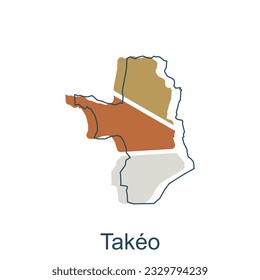Map of Takeo modern with outline illustration design template, Takeo province isolated cambodia map