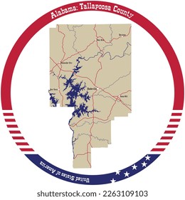 Map of Tallapoosa county in Alabama, USA arranged in a circle.