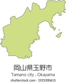 Map of Tamano City, Okayama Prefecture, Japan.Translation: "Tamano City, Okayama Prefecture."