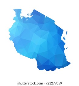Map of Tanzania - Blue Geometric Rumpled Triangular, Polygonal Design For yours. Vector illustration eps 10.