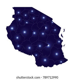 Map of Tanzania - Blue Geometric Rumpled Triangular, Polygonal Design For yours. Vector illustration eps 10.