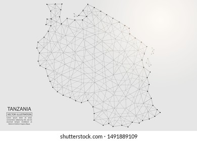 A map of Tanzania consisting of 3D triangles, lines, points, and connections. Vector illustration of the EPS 10.