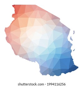 Map of Tanzania. Low poly illustration of the country. Geometric design with stripes. Vector illustration.