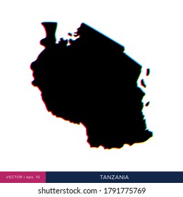 Map of Tanzania in multicolor style on the border vector design template