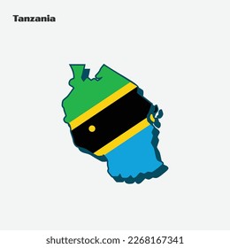 Mapa de Tanzania con bandera nacional. Ilustración vectorial. Eps 10.
