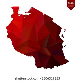 Map of Tanzania - Red Geometric Rumpled Triangular , Polygonal Design. Vector illustration eps 10.