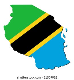 map of Tanzania and Tanzanian flag illustration