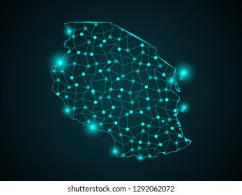Map of Tanzania. Wire frame 3D mesh polygonal network line, design sphere, dot and structure. communications map of Tanzania. Vector Illustration EPS10. - Vector - Vector