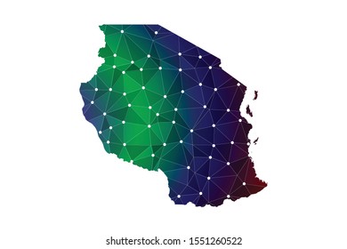 Map of Tanzania. Wire frame 3D mesh polygonal network line, design sphere, dot and structure. communications map of Tanzania. Vector Illustration EPS10.