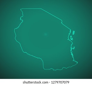 Map of Tanzania,Green map on dark background. Vector illustration eps 10.