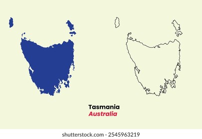 Map of Tasmania, Map of Tasmania with fill colour outline, Map of Australia state Tasmania, Australia.