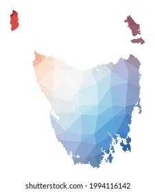Mapa de Tasmania. Baja ilustración policial de la isla. Diseño geométrico con rayas. Tecnología, Internet, concepto de red. Ilustración vectorial.