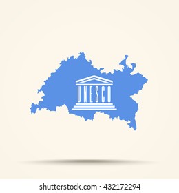 Map of Tatarstan in UNESCO flag colors