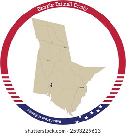 Map of Tattnall County in Georgia, USA arranged in a circle.