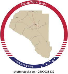 Map of Taylor County in Florida, USA arranged in a circle.