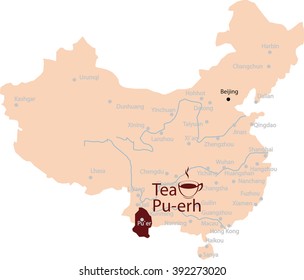 map tea pu-erh in China