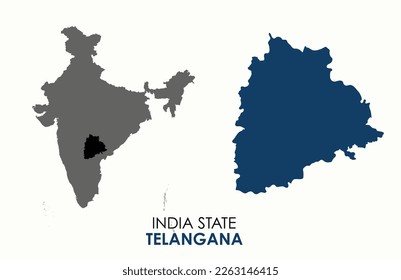 Map of Telangana , Map of Telangana with India, Map of Telangana state of  India Vector Illustration, map of Telangana with solid color, India.