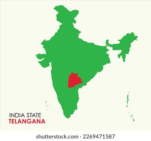Map of Telangana, Telangana state location in Indian Map, Solid map of India With State Map Telangana.