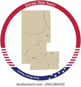 Map of Teller County in Colorado, USA arranged in a circle.