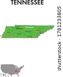Map of Tennessee. The map depicts the state capitals, major cities and highways.