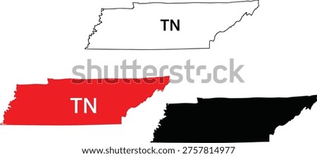 Map of tennessee divided into three distinct sections with different colors. Vector