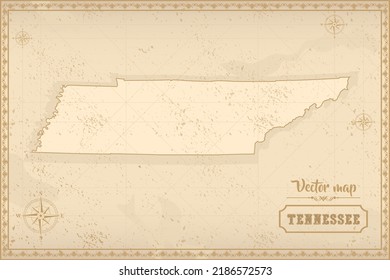 Map of Tennessee in the old style, brown graphics in retro fantasy style