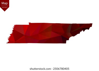 Mapa de Tennessee - Rojo Geométrico Rumpled Triangular, Diseño Poligonal. Ilustración vectorial eps 10.