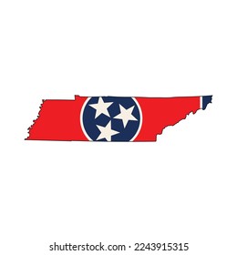 Map of the Tennessee state with its official flag isolated on white background. Vector illustration