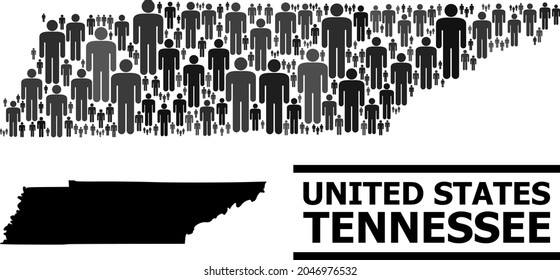 Map of Tennessee State for politics doctrines. Vector population abstraction. Concept map of Tennessee State combined of population icons. Demographic concept in dark gray color variations.