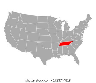 Mapa de Tennessee en EEUU sobre blanco