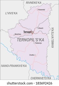 Map of Ternopil Oblast with major cities and roads
