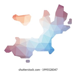 Map of Terre-de-Haut Island. Low poly illustration of the island. Geometric design with stripes. Technology, internet, network concept. Vector illustration.