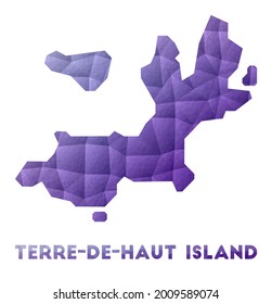 Map of Terre-de-Haut Island. Low poly illustration of the island. Purple geometric design. Polygonal vector illustration.