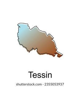 Karte von Tessin-Illustrationsdesign mit schwarzer Umrisslinie auf weißem Hintergrund, Design-Vorlage für Ihr Unternehmen