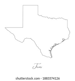 Map of Texas. Border of Texas and handwritten name of the state. Minimalist map. This vector map is appropriate for digital editing and prints of all sizes.