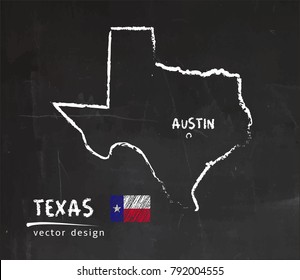 Map Of Texas, Chalk Sketch Vector Illustration