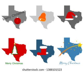 Map of Texas with Christmas symbols