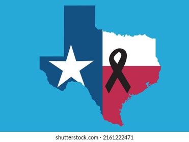 Karte von Texas mit seiner Flagge und dem schwarzen Band als Zeichen der Trauer