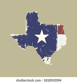 Map of Texas with flag on light background.